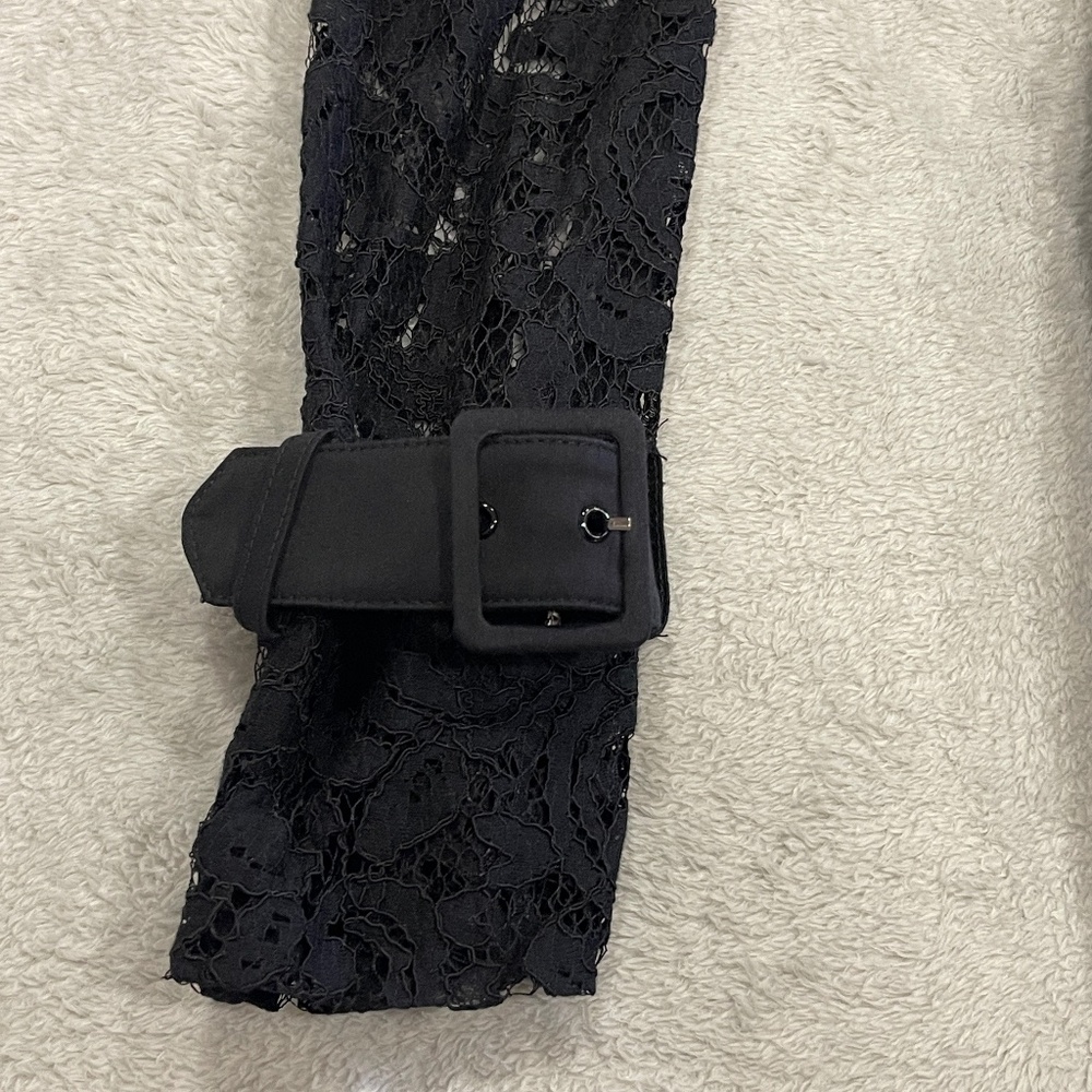 Black Lace Belted Trench Dress / Coat Size XS - Picture 7 of 14